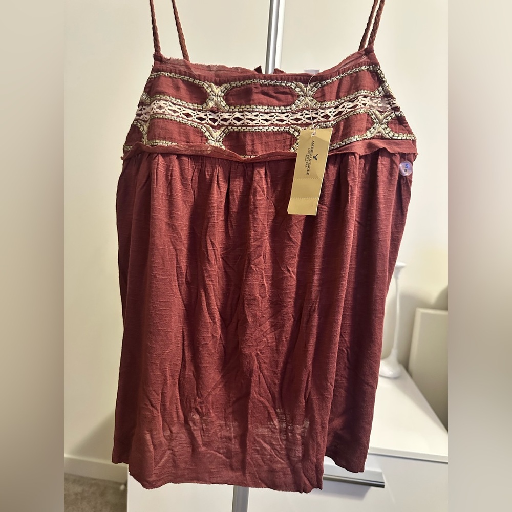 American Eagle Outfitters Embroidered Swing Cami top in brick red. SMALL
